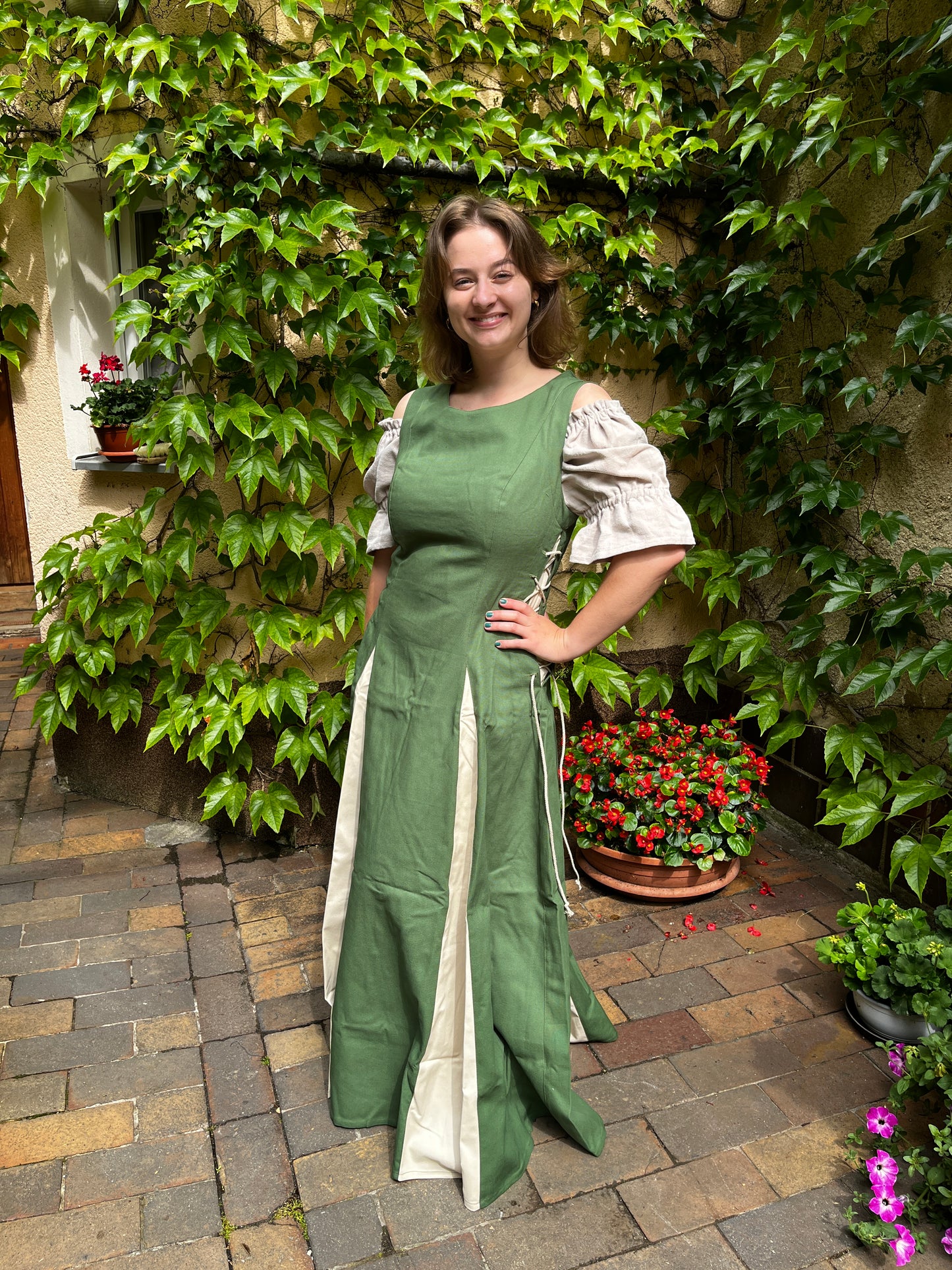 Blaudruck Greiz Kleid M11 Canvas Amalinde grün