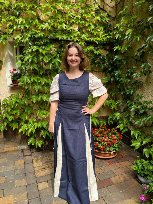 Blaudruck Greiz Kleid M11 Leinenkleid Martsch blau