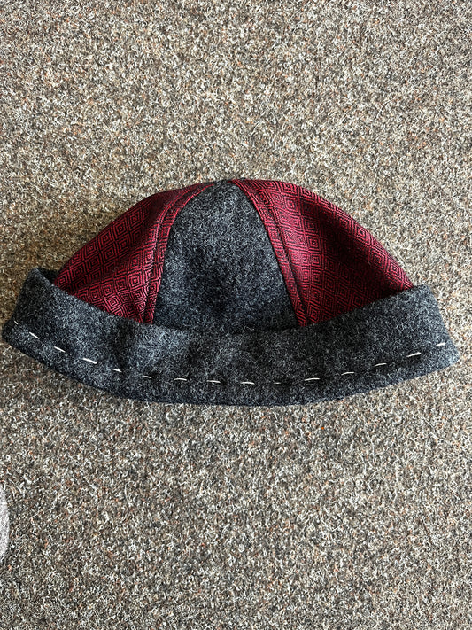 Blaudruck Greiz Wikingerkappe rot/anthrazit