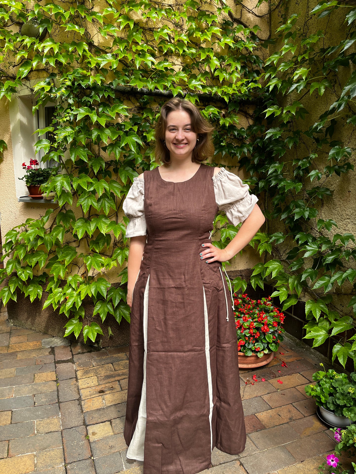 Blaudruck Greiz Kleid M11 Leinenkleid Martsch braun