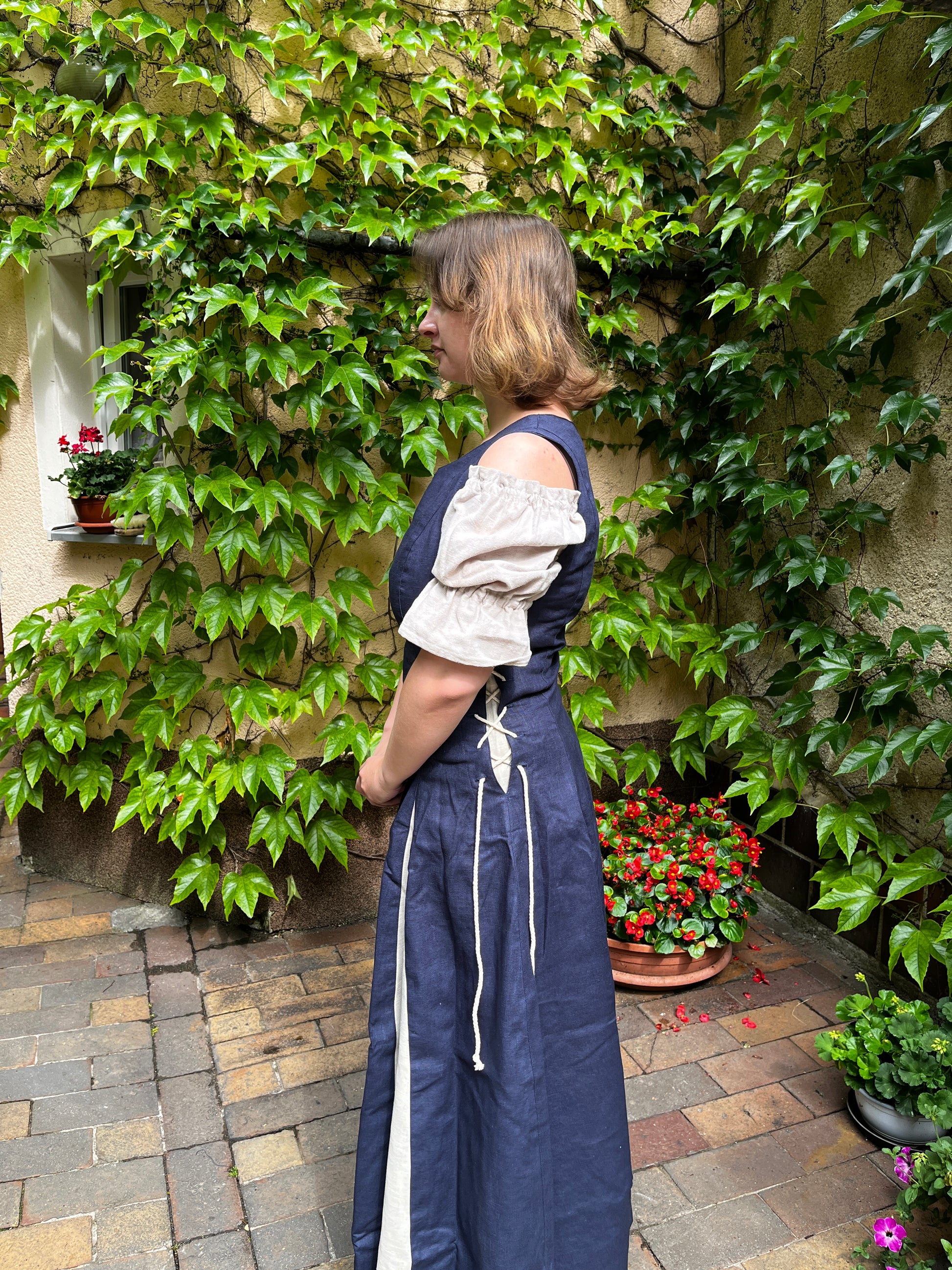 Blaudruck Greiz Kleid M11 Leinenkleid Martsch blau